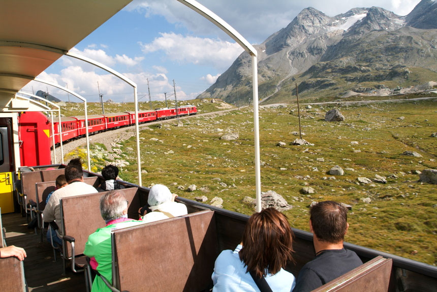 One of the open carriages that you can travel in during the peak summer months.