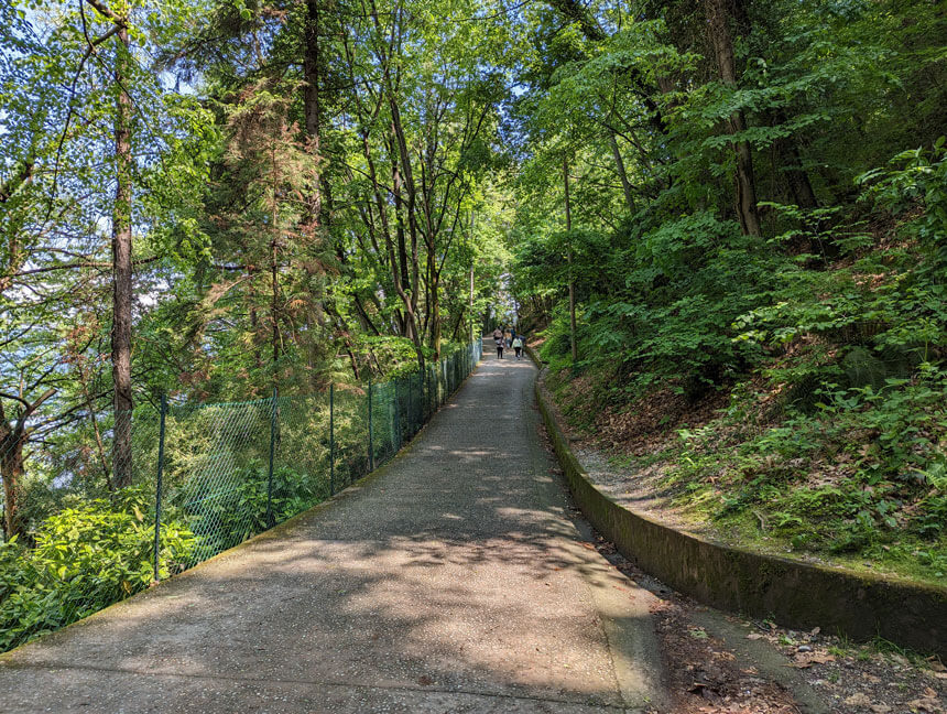 The walking route to Villa del Balbianello from Lenno. It's a very pretty path through the woods, with glimpses of the lake, but it's uphill for most of the way.