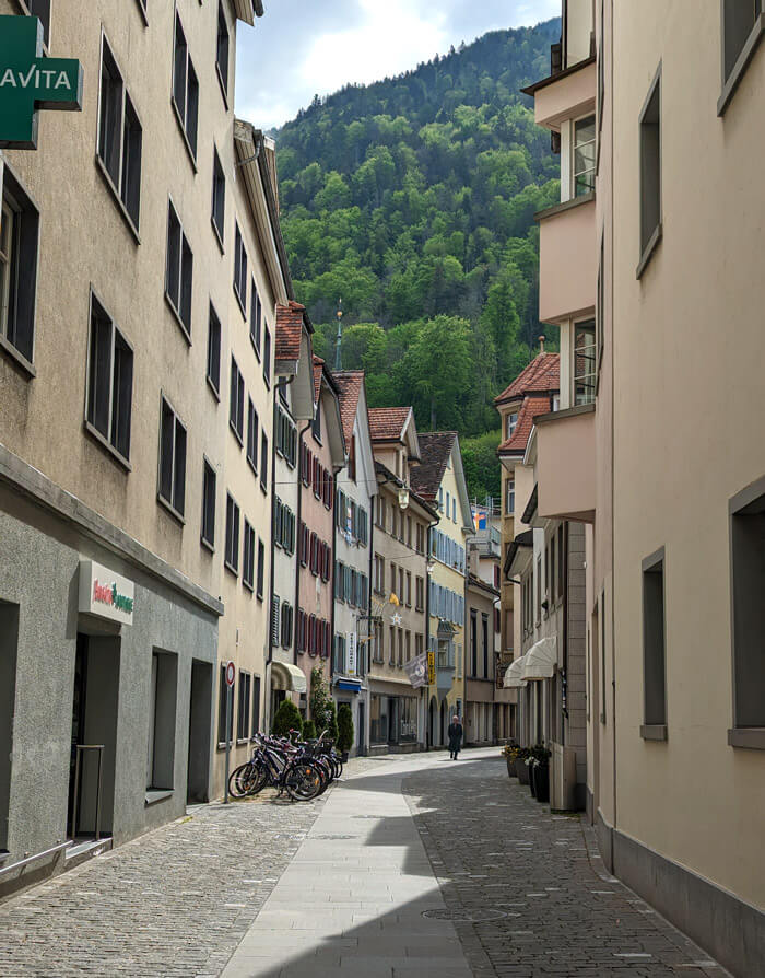 We walked from our hotel in Chur to the station through the pretty old town