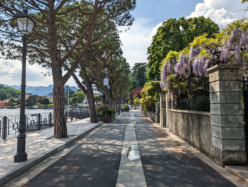 The pretty lakeside promenade in Lenno, the closest village and ferry stop to Villa del Balbianello