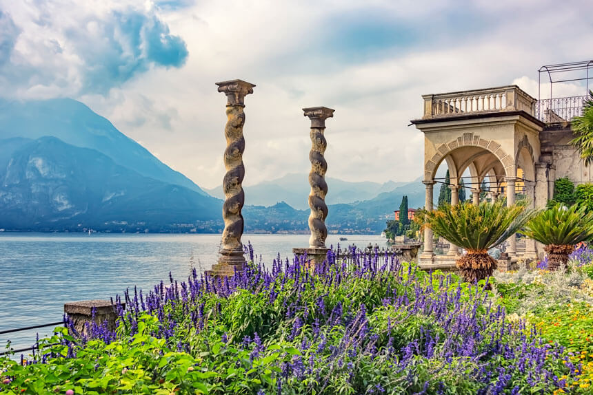 The lovely lakeside terrace and gardens at Villa Monastero in Varenna