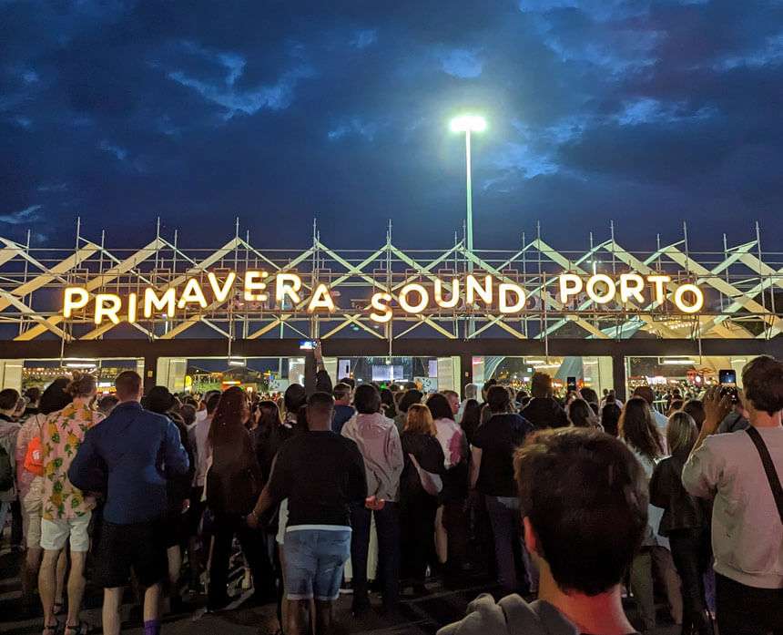 The Primavera Sound Porto sign at the entrance to the festival site. It bounced around for the first couple of days but after heavy rain it got a bit erratic!