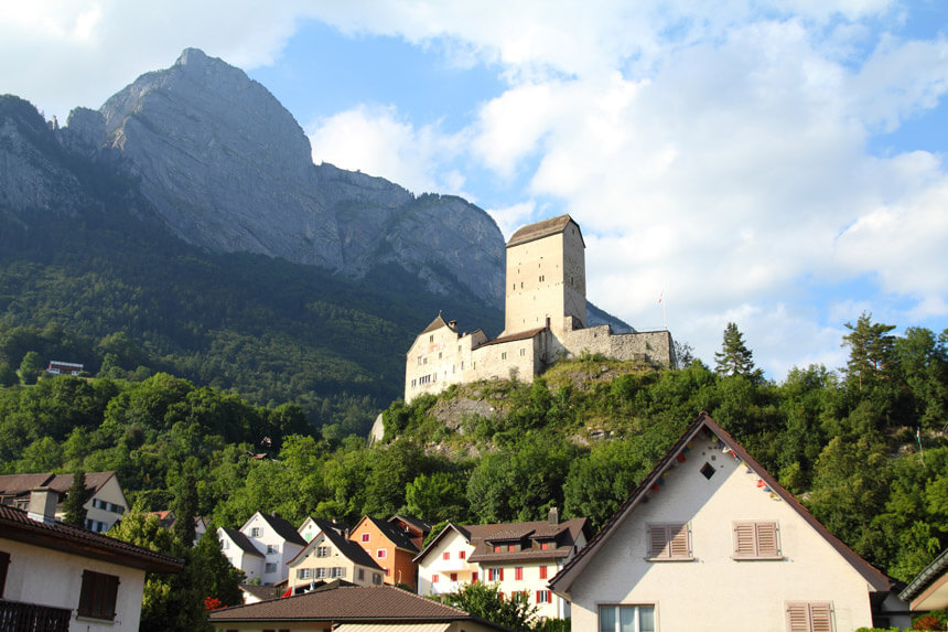 Sargans is a small town with a great castle. It's a decent choice if you're visiting Vaduz before the Bernina Express and hotels in Chur are full.