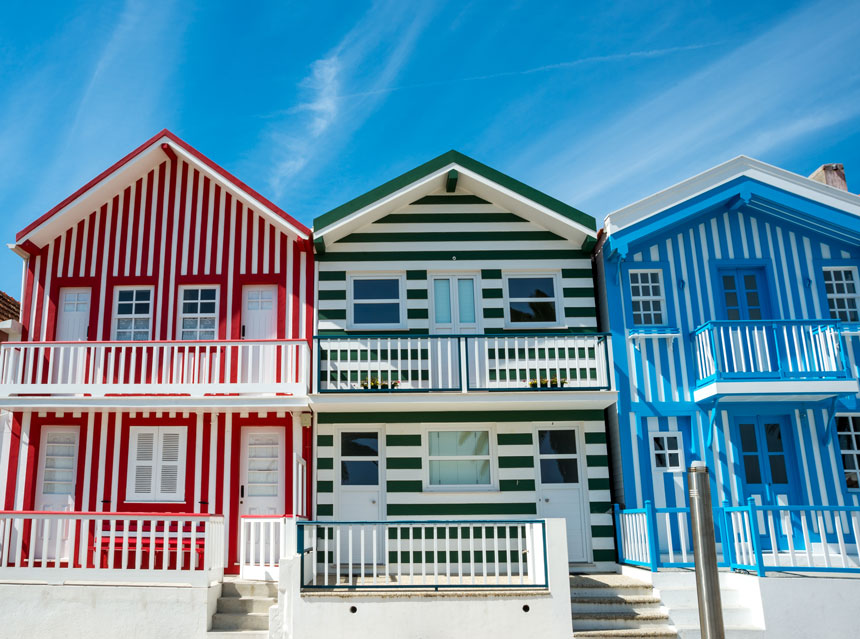 Colourful striped houses in Costa Nova, near Aveiro