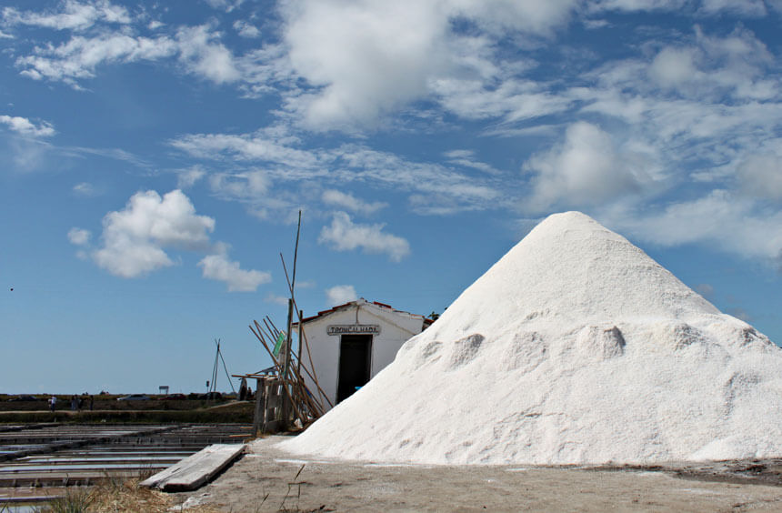 One of the "pyramids" of salt in Aveiro's open-air ecomuseum