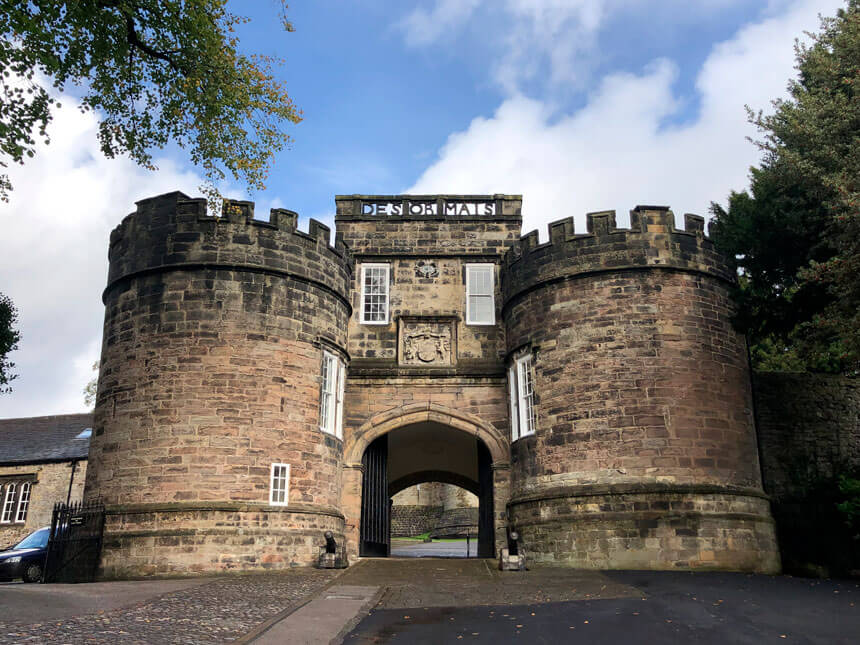The gatehouse at Skipton Castle. Visiting Skipton is one of my favourite day trips from Manchester.