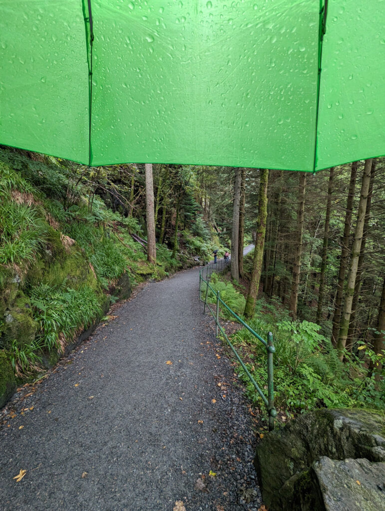 Pouring down with rain on the way down the Tippetue path in Bergen