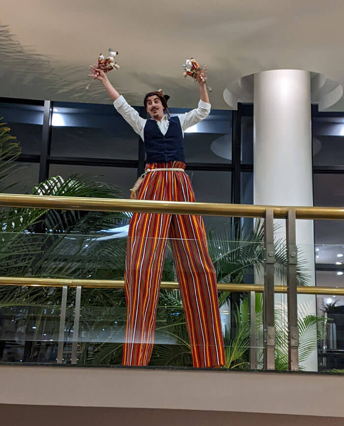 This guy must be one of the hardest-working people at the hotel - the stilts were definitely above and beyond!