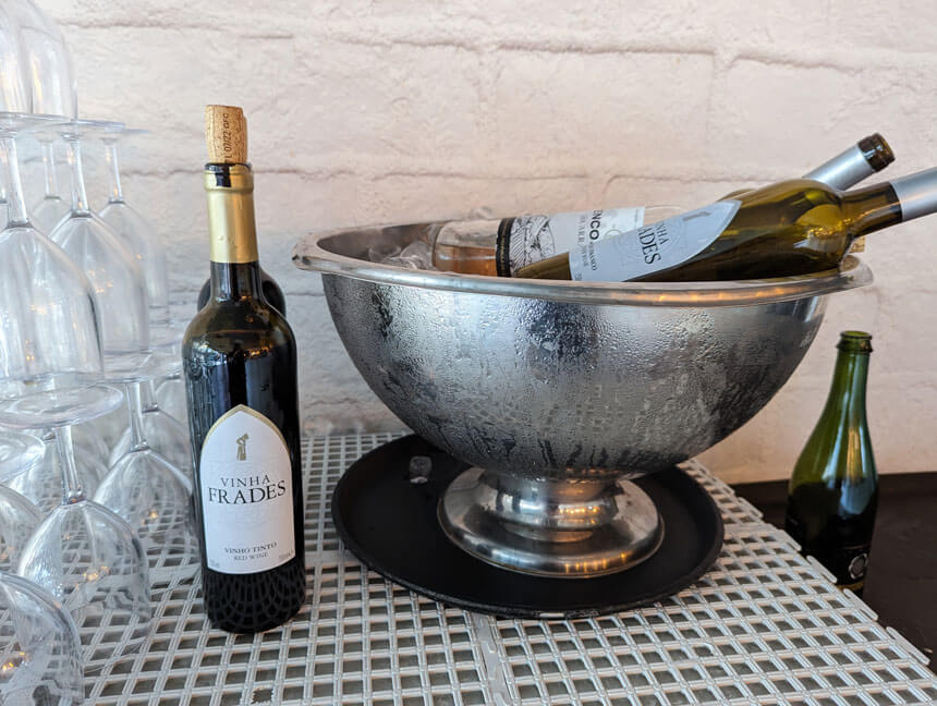 Red, white, rosé and sparkling wine were all available at the self-service bar