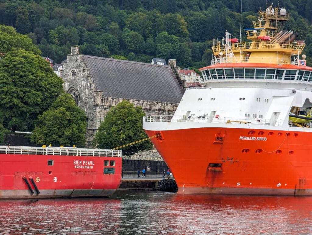 Passing King Hakkon's Hall on our way out of Bergen's harbour