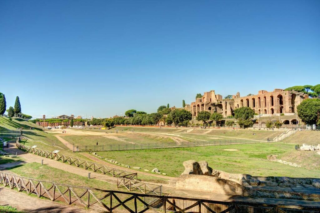 The vast Circus Maximus in Rome, with the Palatine Hill behind
