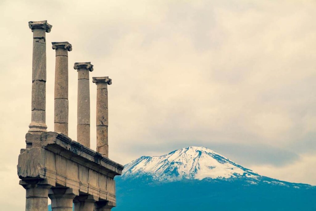 A snowy Mount Vesuvius