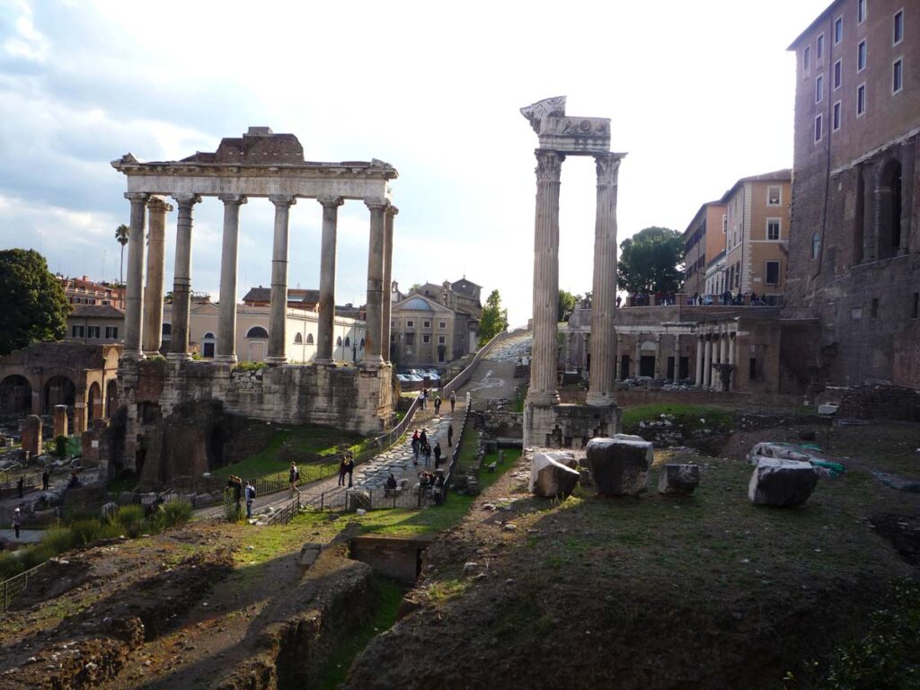 The Forum in Rome. This area was the centre was the centre of official life in ancient Rome