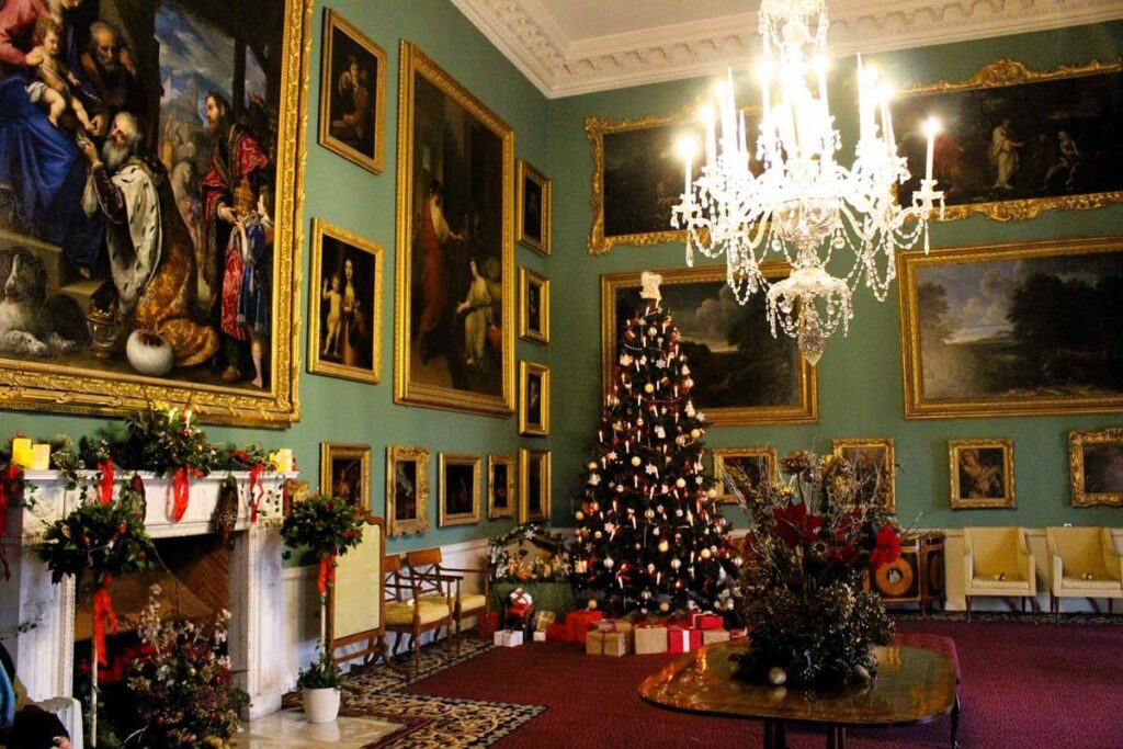 One of the beautifully decorated rooms at Stourhead, a wonderful stately home to visit at Christmas