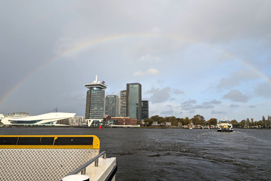 As we were heading back to Centraal station on the ferry, a rainbow appeared over Amsterdam Noord