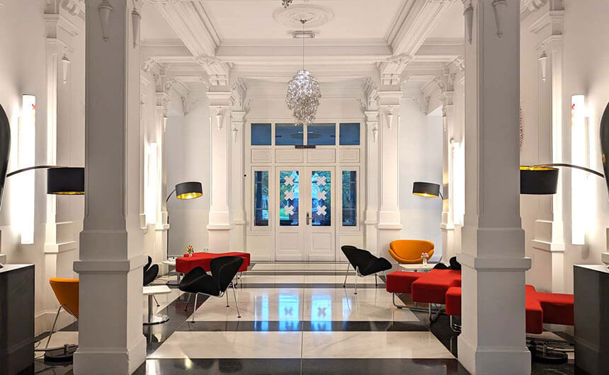 The elegant lobby at The Manor Hotel Amsterdam