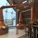 Two copper stills at the Ad Gefrin whisky distillery in Wooler, Northumberland