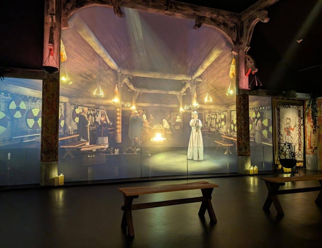 The immersive Great Hall experience, where visitors can sit in a recreation of the Gefrin palace