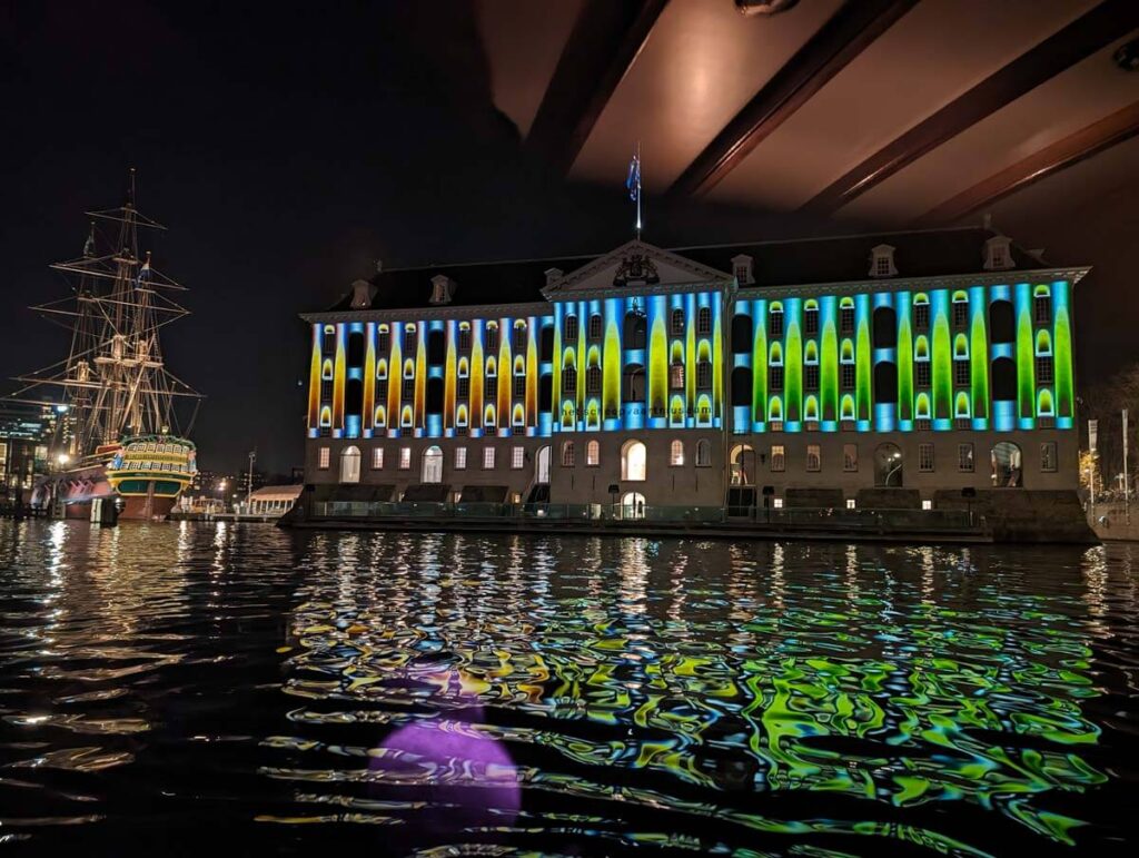 Waves, by Florian and Michael Quistrebert, projected on the National Maritime Museum