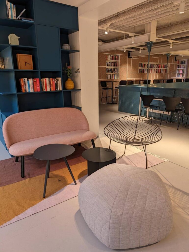The Library mezzanine area upstairs from the lobby is full of cosy nooks to work, meet or chat