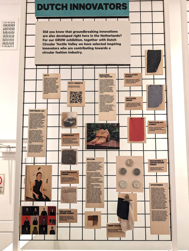 One of the innovation displays at Fashion For Good in Amsterdam