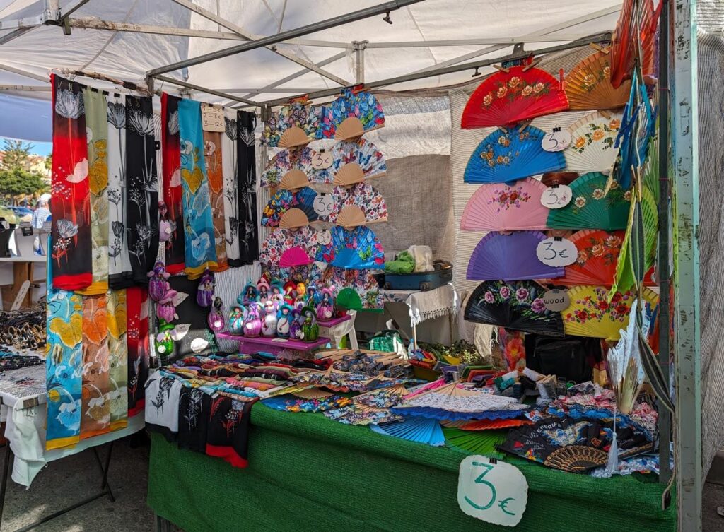 Costa Adeje market takes place every Thursday and Saturday. This is a stall selling fans.