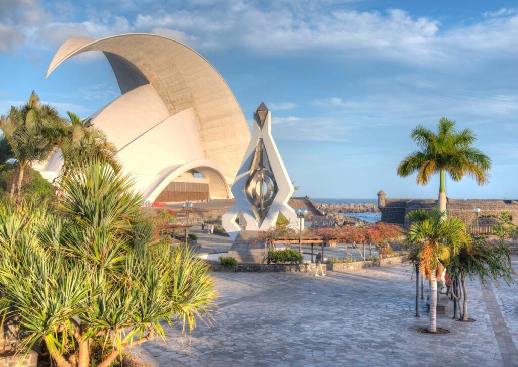 The Auditorium in Santa Cruz, with the Castle of St John the Baptist and César Manrique's sculpture.