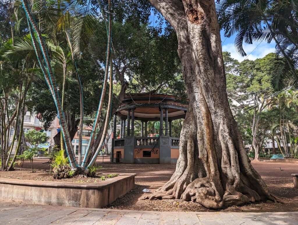 Plaza del Príncipe de Asturias is a tree-filled park with a bandstand in Santa Cruz de Tenerife