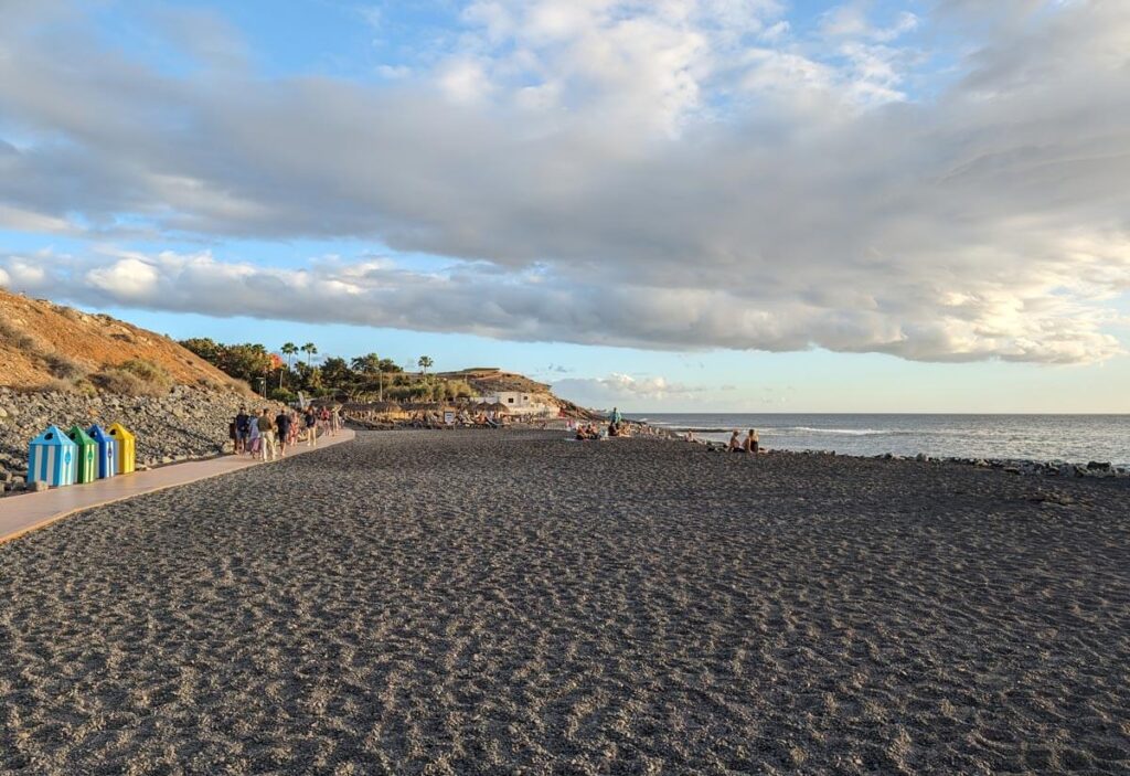 La Enramada Beach. A wide beach with black volcanic sand.
