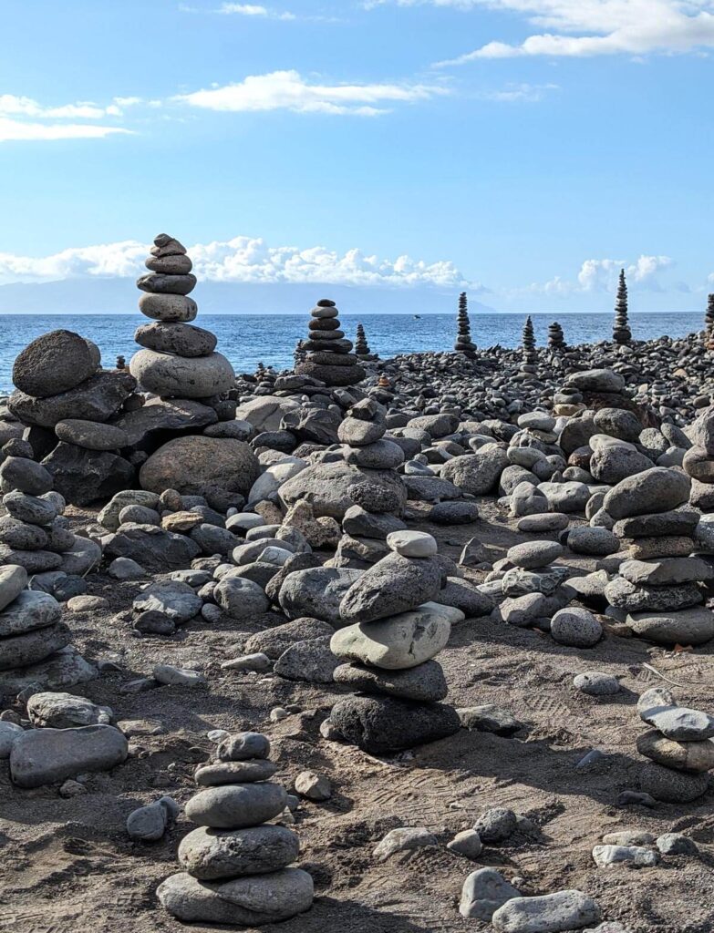Stone towers made by visitors to Barranco del Agua