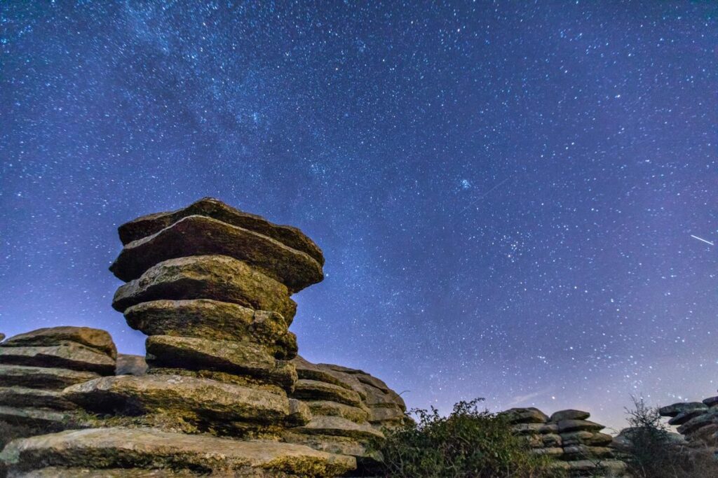 Stars above the karst rock formations in El Torcal de Antequera