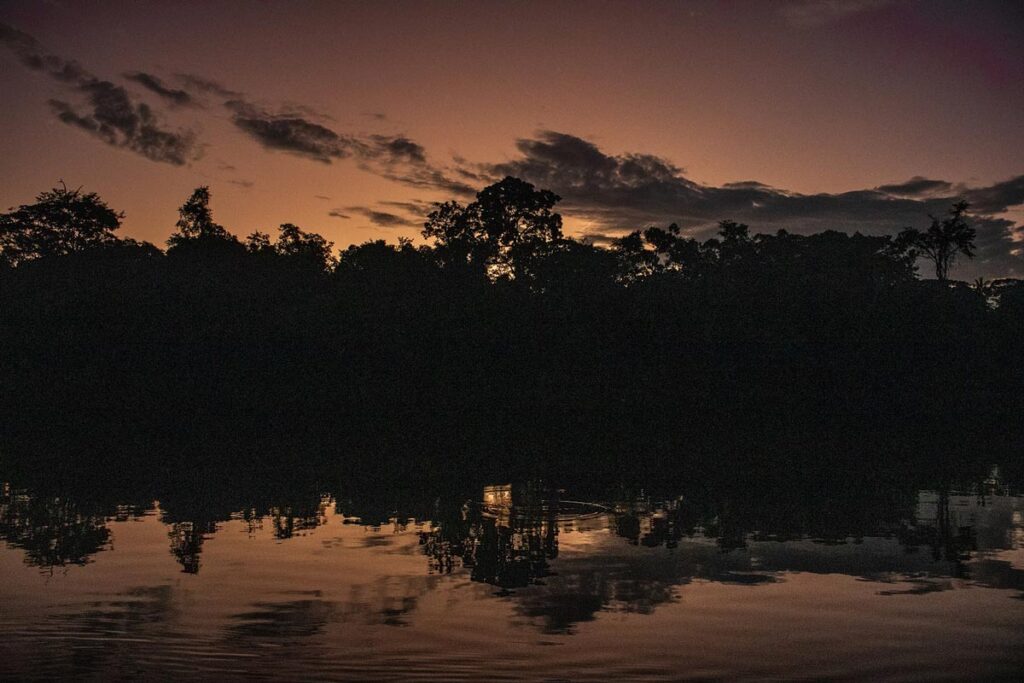 Sunset at Sandoval Lake in Tambopata National Reserve, Peru