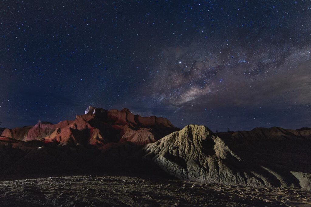 The night sky in the Tatacoa Desert, Colombia