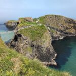 The Carrick-a-Rede rope bridge crossing high over the sea to an island