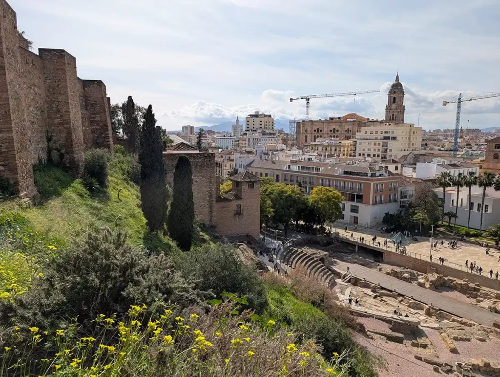 Malaga city centre, showing the Alcazaba, Roman Theatre and Cathedral