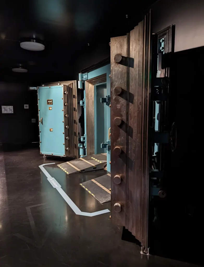An enormous, massively thick metal vault door at the Amsterdam City Archives.