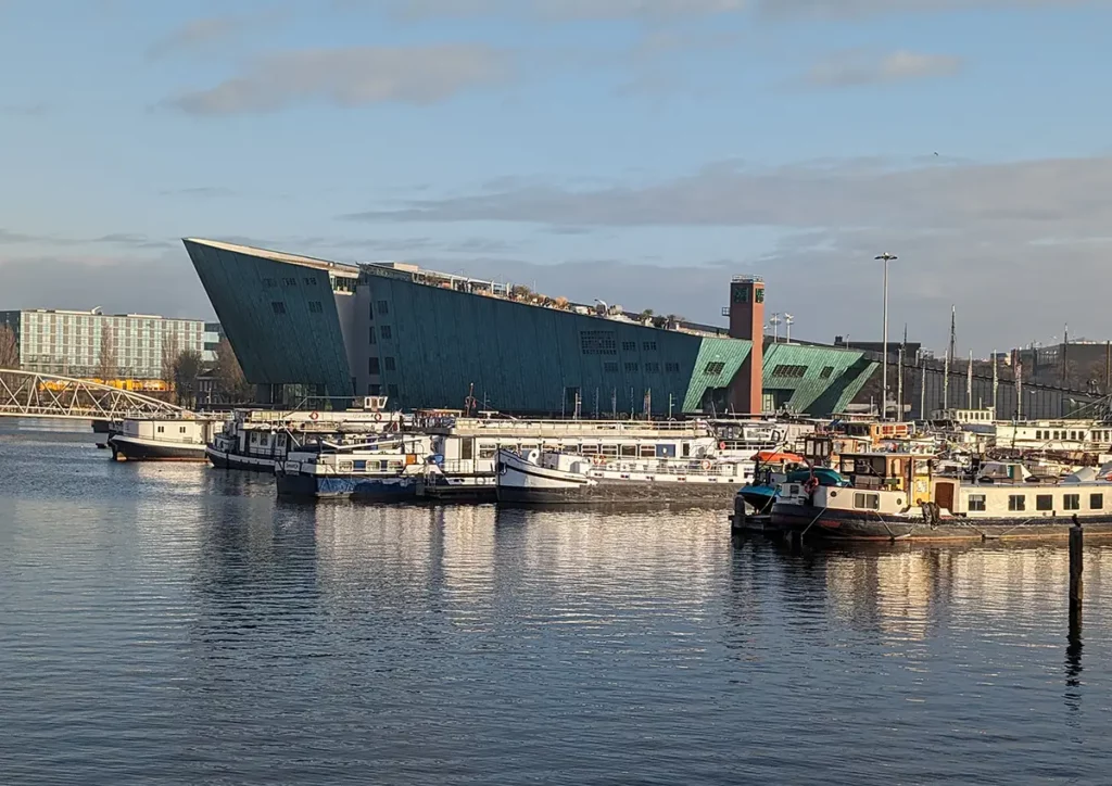 The NEMO museum looks like a big green ocean liner in the middle of the Oosterdok.