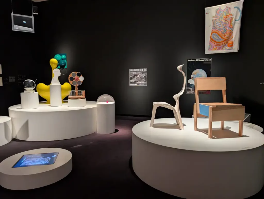 An exhibition in the Stedelijk Museum in Amsterdam. This part of the collection includes art and objects which were inspired by the space race, like a TV shaped like an astronaut's helmet.