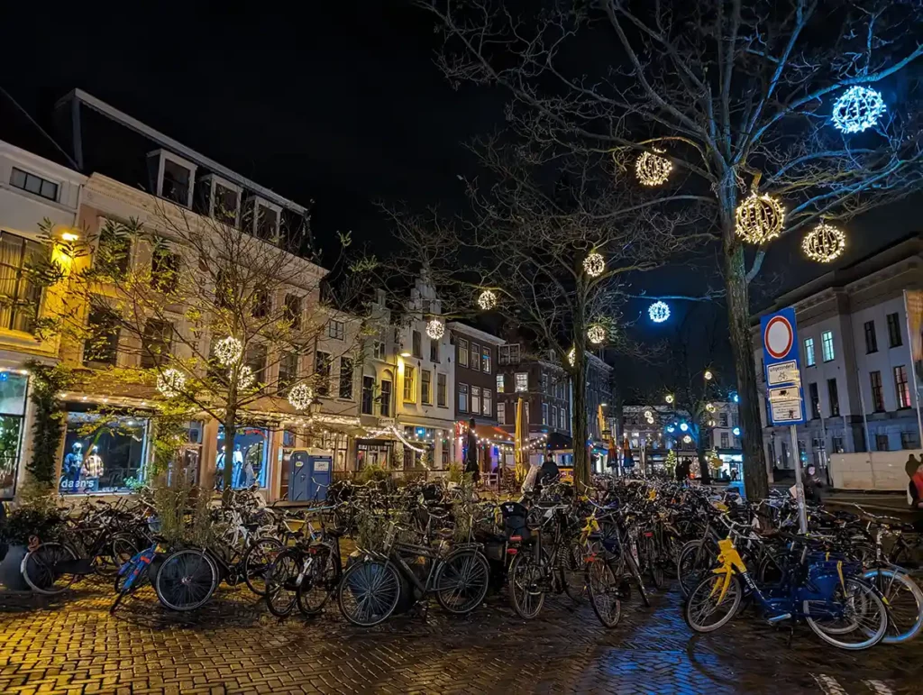 Christmas lights on a square in Utrecht