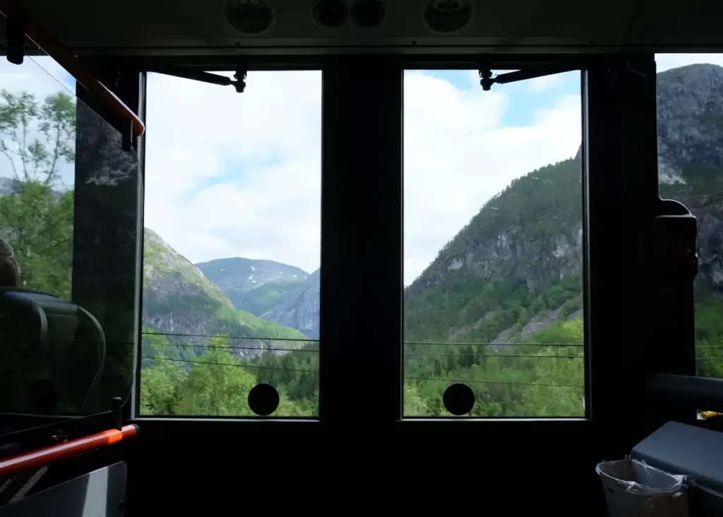 Looking out at the incredible scenery through the bus windows