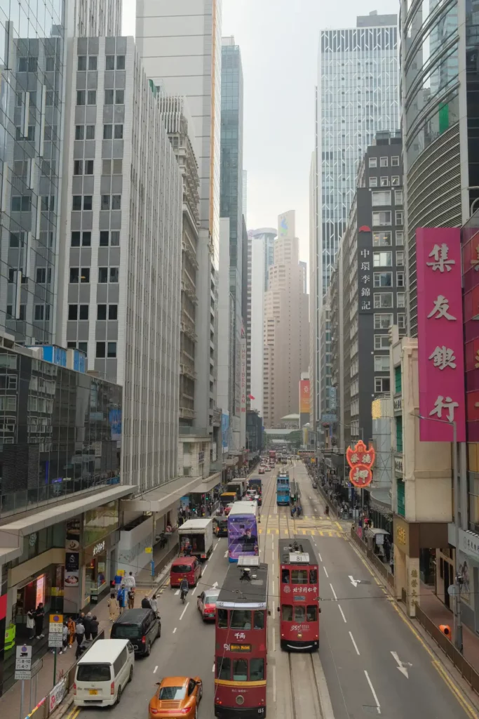 'Ding ding' trams moving slowly through central Hong Kong