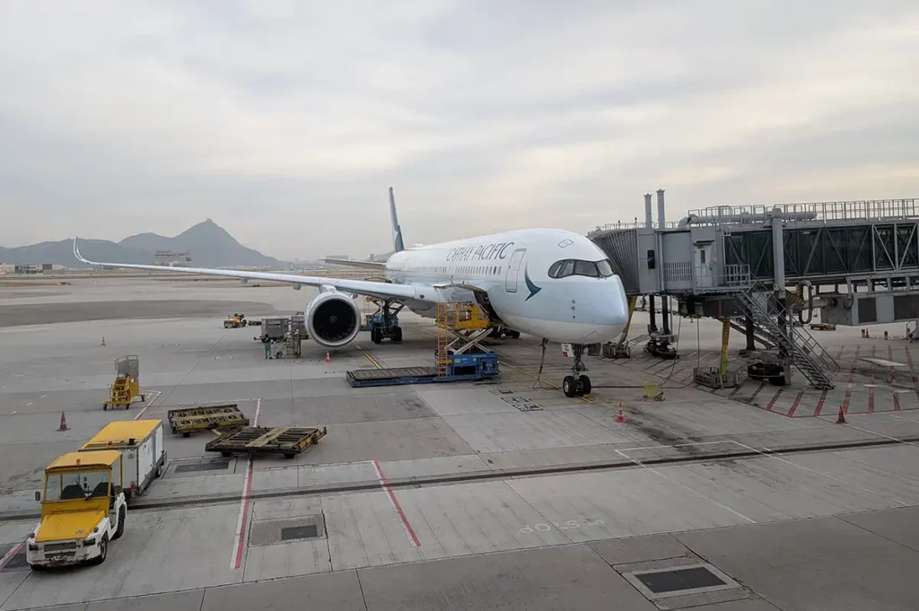 A Cathay Pacific plane at Hong Kong International Airport