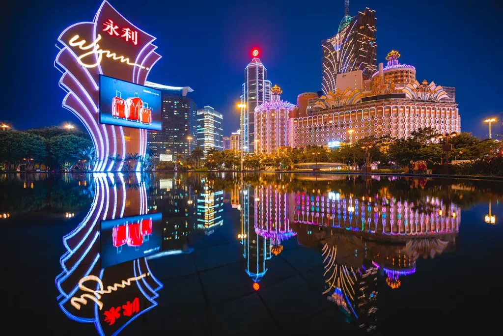 Bright casino lights in Macau