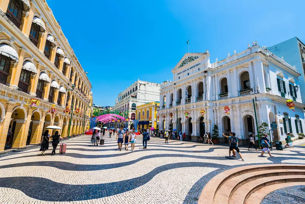 A square in Macau with black and white paving
