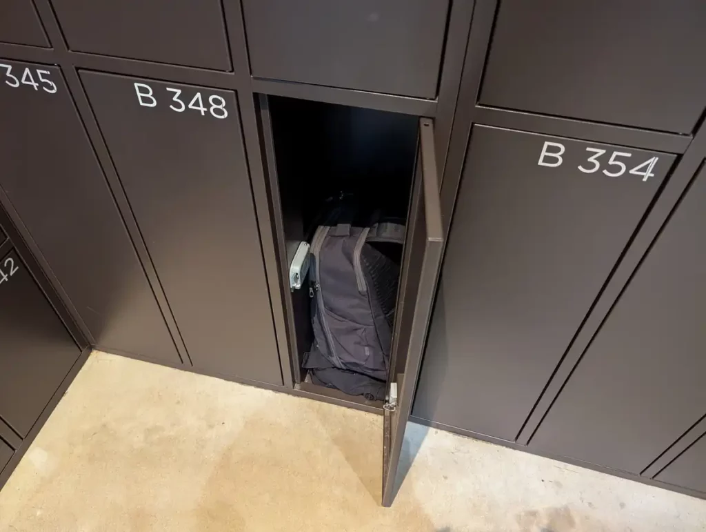 A backpack squeezed into a locker