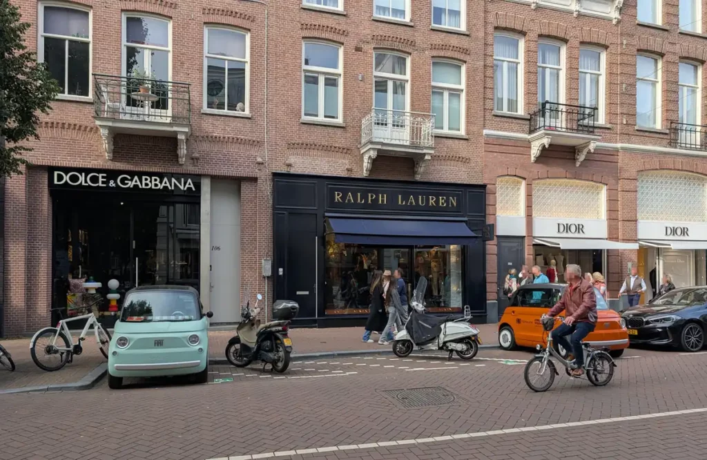 Dior, Ralph Lauren and Dolce and Gabbana luxury shops on Pieter Cornelisz Hooftstraat