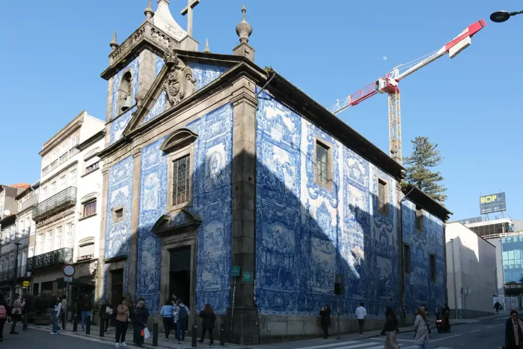 A church covered in blue and white tiles