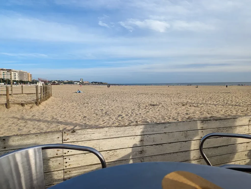 A wide sandy beach in Matosinhos near Porto