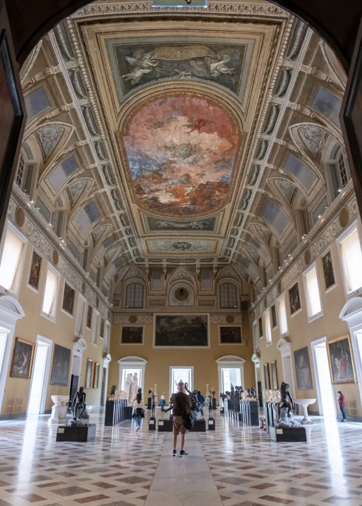 A gallery at the Museo Archeologico Nazionale di Napoli with a beautiful painted ceiling