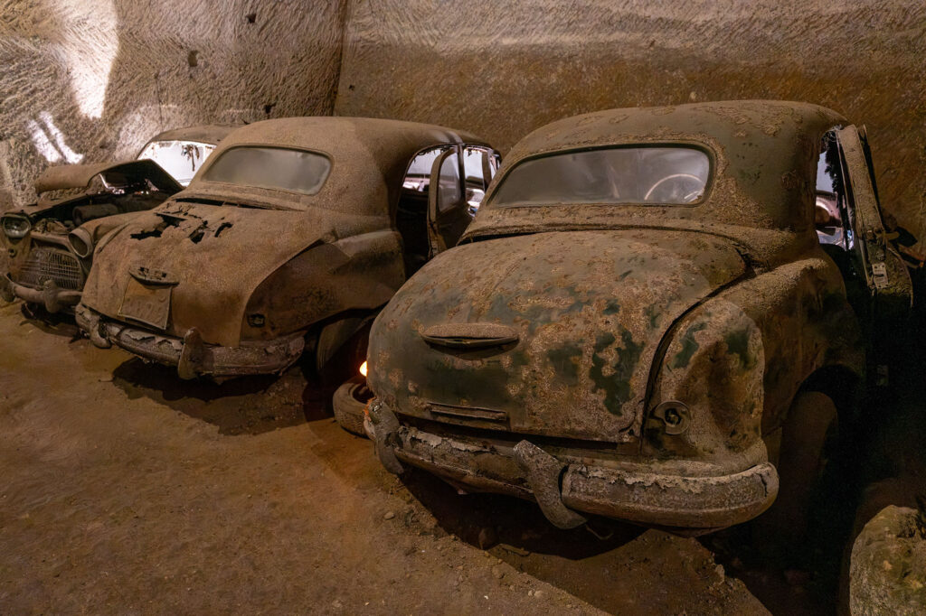 Vintage cars abandoned in the Bourbon Tunnels, Naples